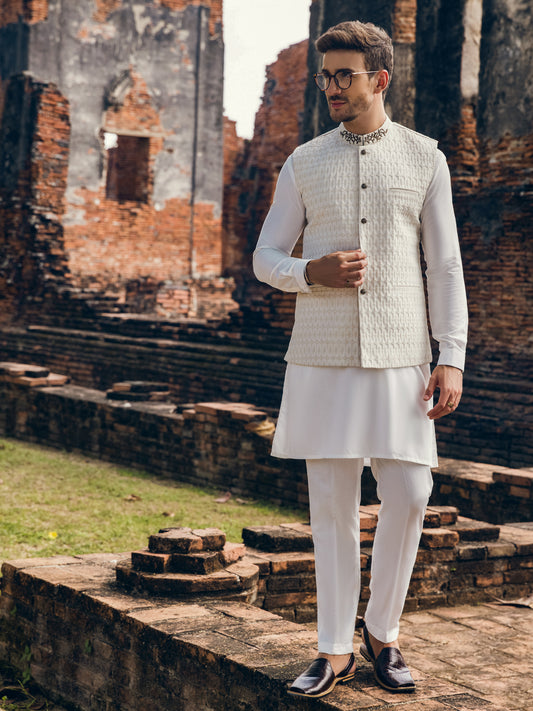 White Blended Waistcoat - AL-WC-484