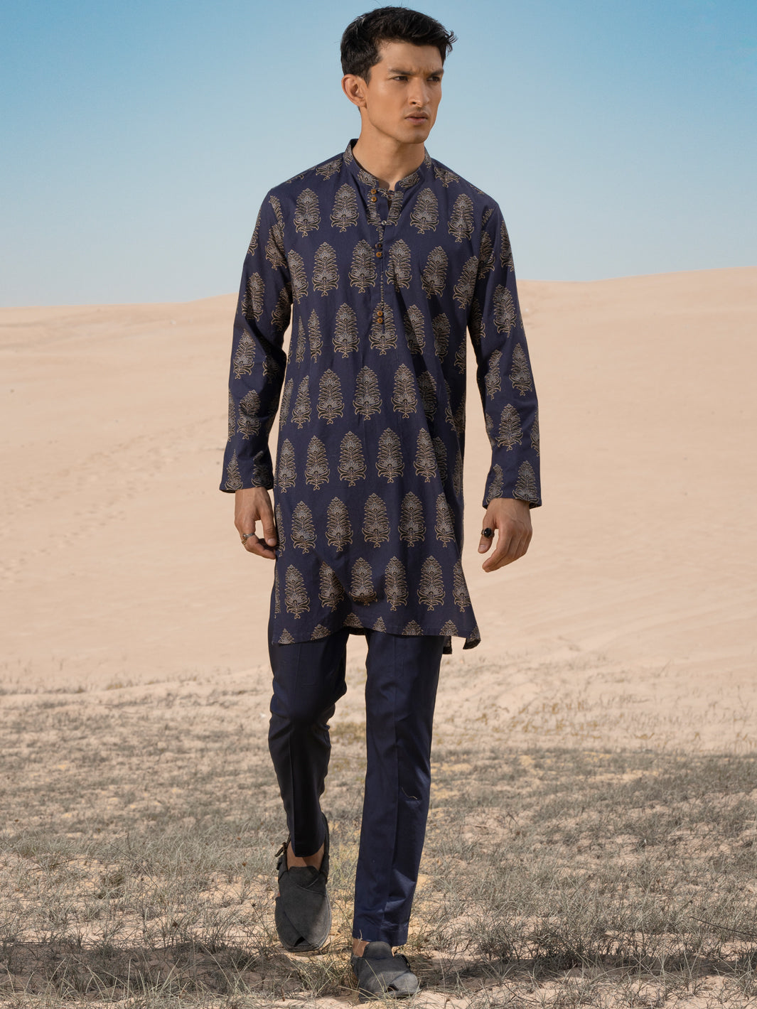 Blue Cotton Short Kurta - ALCR-K-035