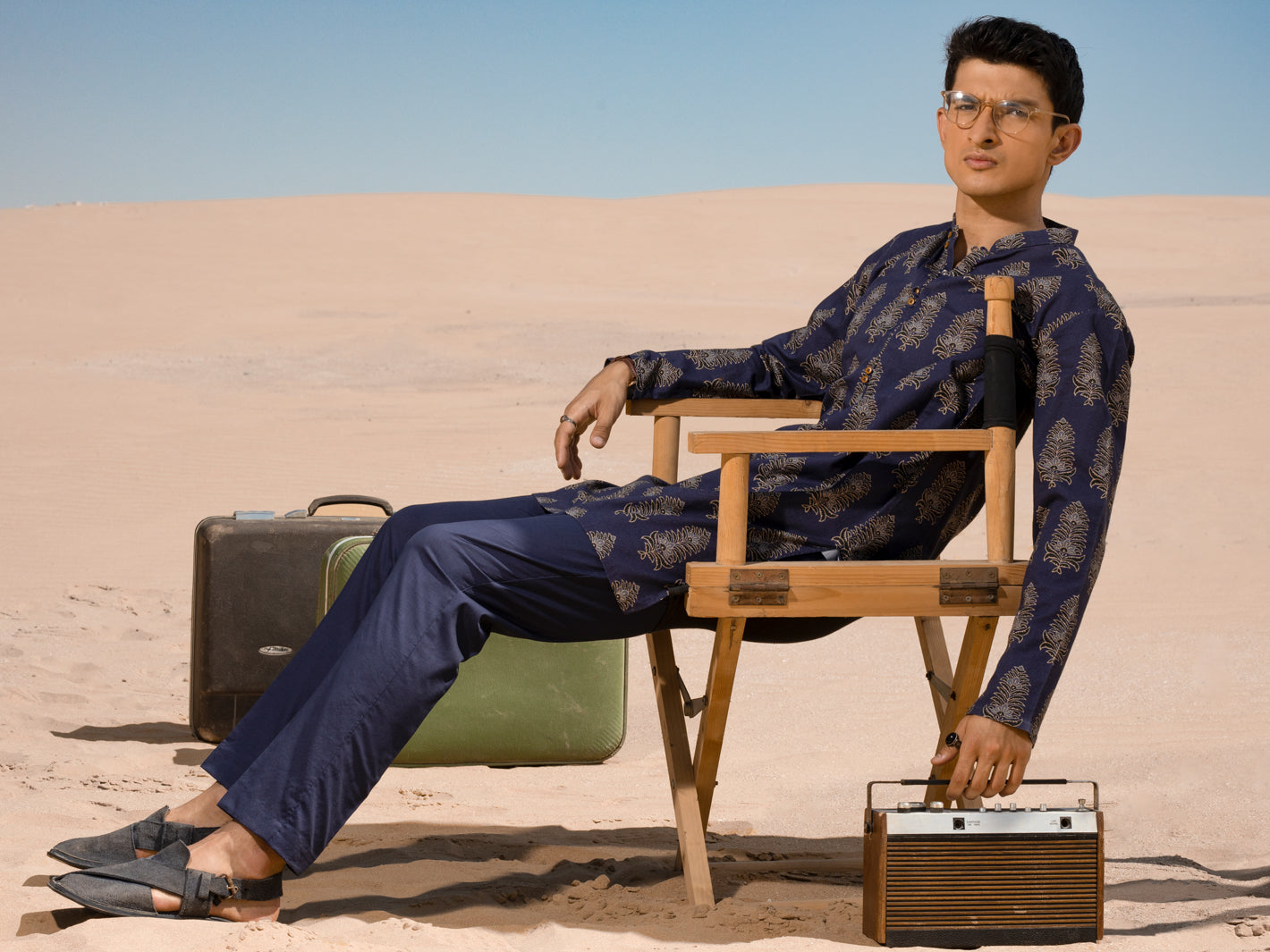 Blue Cotton Short Kurta - ALCR-K-035