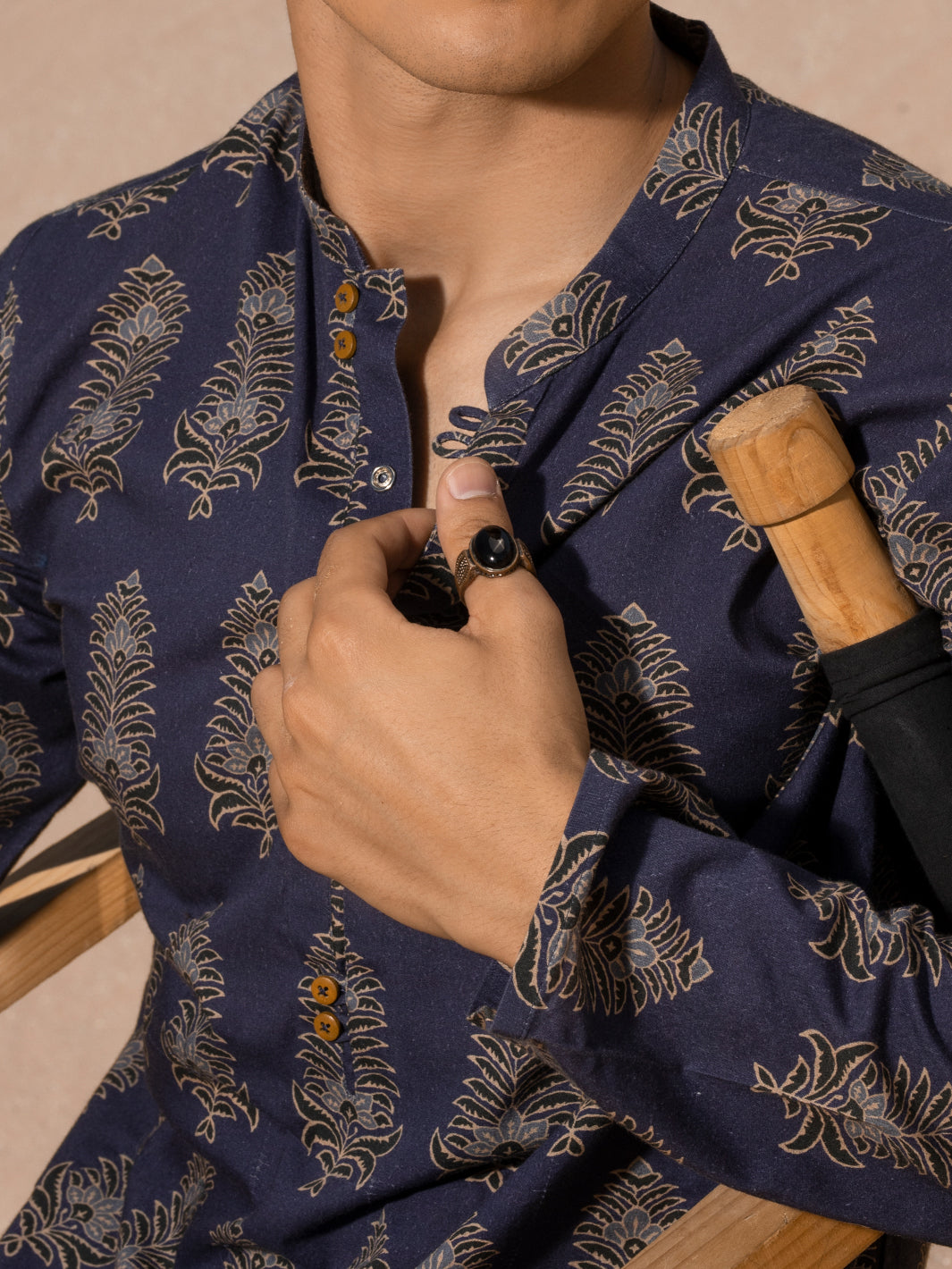 Blue Cotton Short Kurta - ALCR-K-035