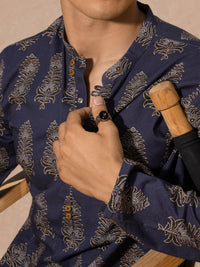 Blue Cotton Short Kurta - ALCR-K-035