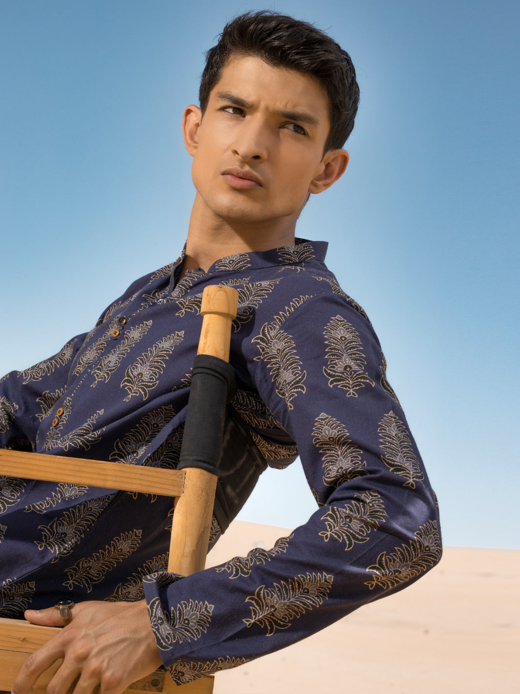 Blue Cotton Short Kurta - ALCR-K-035