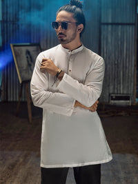 White Linen Short Kurta - ALCR-K-017
