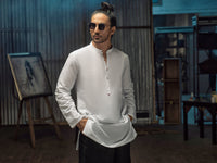 White Linen Short Kurta - ALCR-K-017