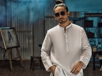 White Linen Short Kurta - ALCR-K-017