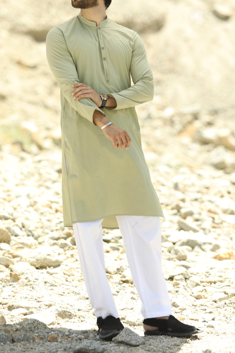 Olive Green Cotton Kurta - AL-K-656