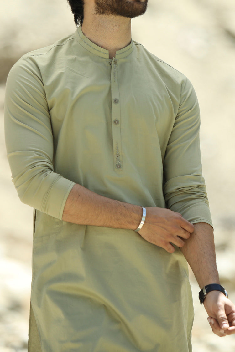 Olive Green Cotton Kurta - AL-K-656