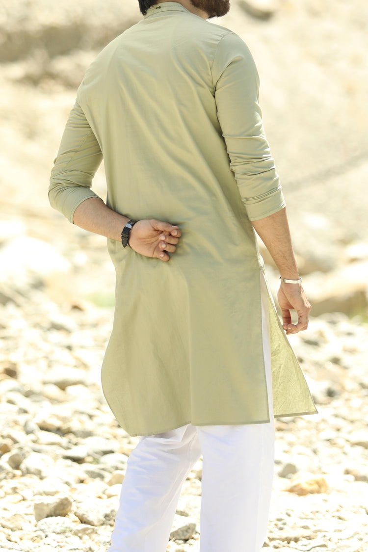 Olive Green Cotton Kurta - AL-K-656