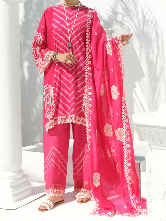Fuchsia Swiss Voile + Khaddi Net 3Pc Stitched - ALP-3PS-1054