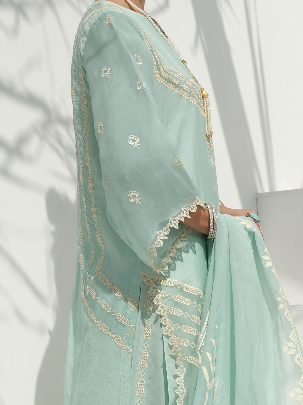 Sky Blue Swiss Voile + Khaddi Net 3Pc Stitched - ALP-3PS-1057