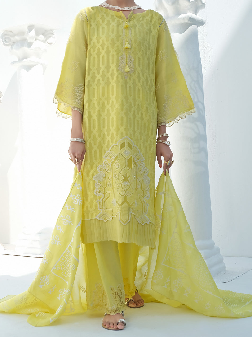 Lime Cotton Viscose + Jacquard 3Pc Stitched - ALP-3PS-1058