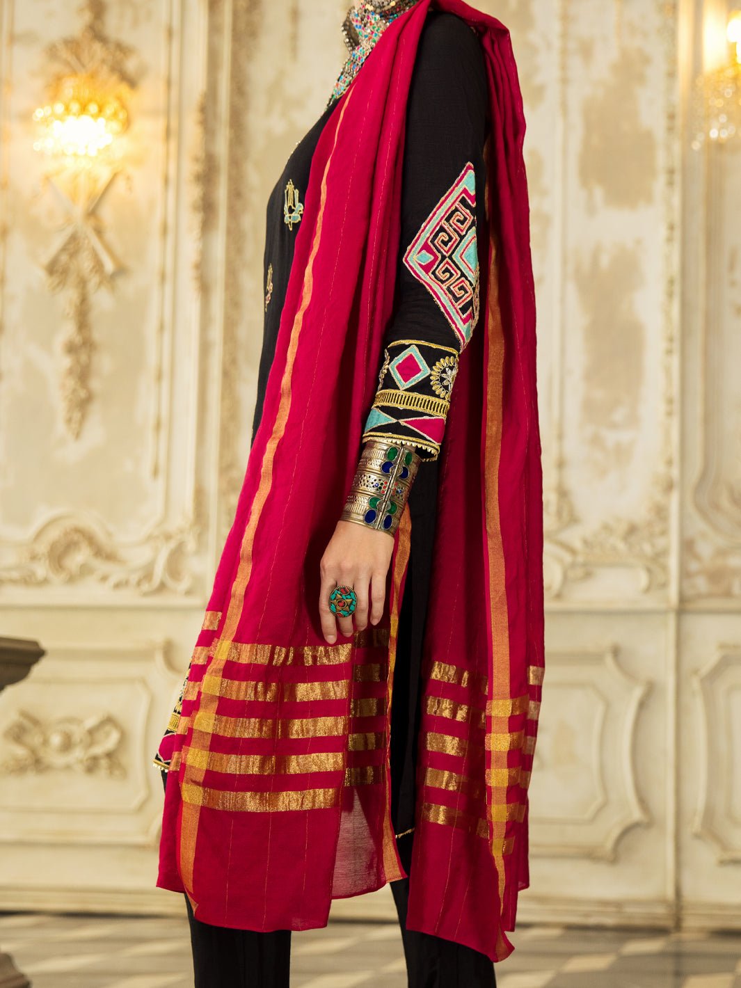 Black Raw Silk 3 Piece Stitched - ALP-3PS-1280