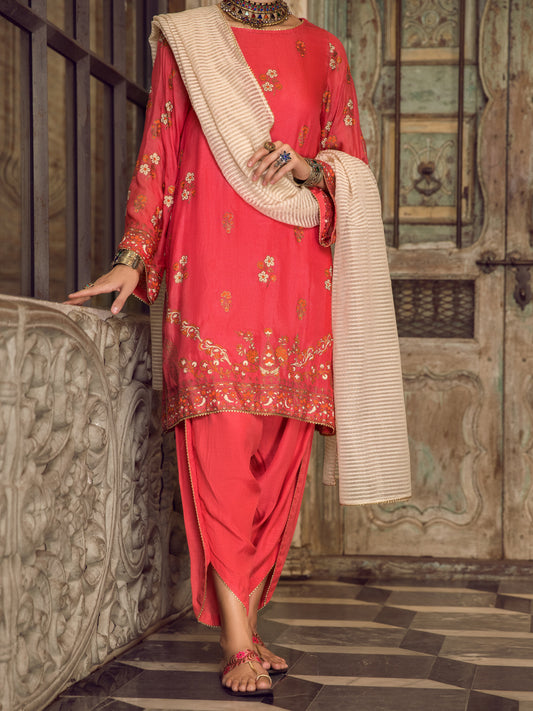 Red Khaddi Silk 3Pc Stitched - ALP-3PS-1285