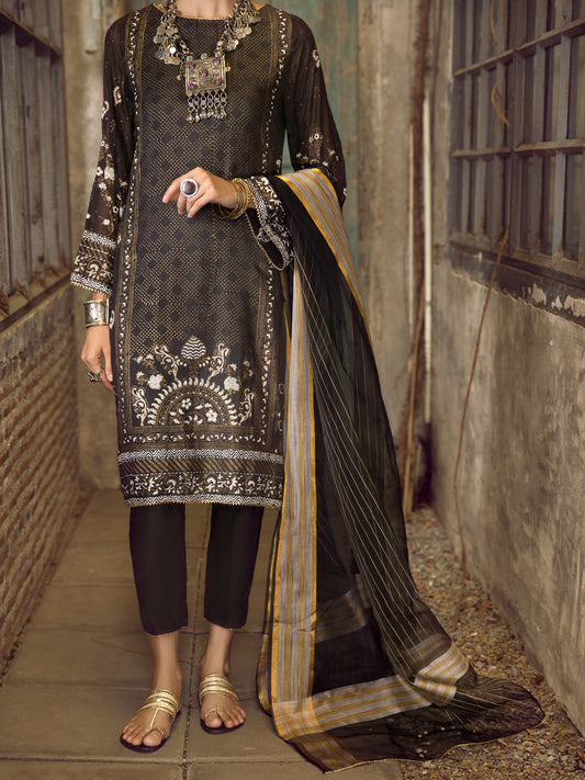 Black Khaddi Silk 3 Piece Stitched - ALP-3PS-1286