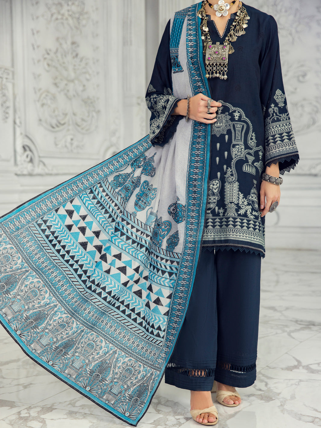Dark Grey Cotton Jacquard 3 Piece Unstitched - ALP-3PS-1309