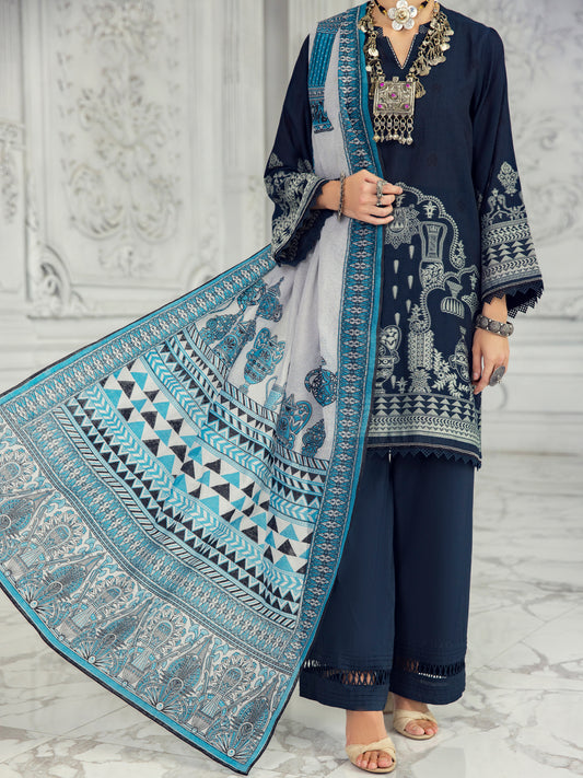Dark Grey Cotton Jacquard 3 Piece Unstitched - ALP-3PS-1309