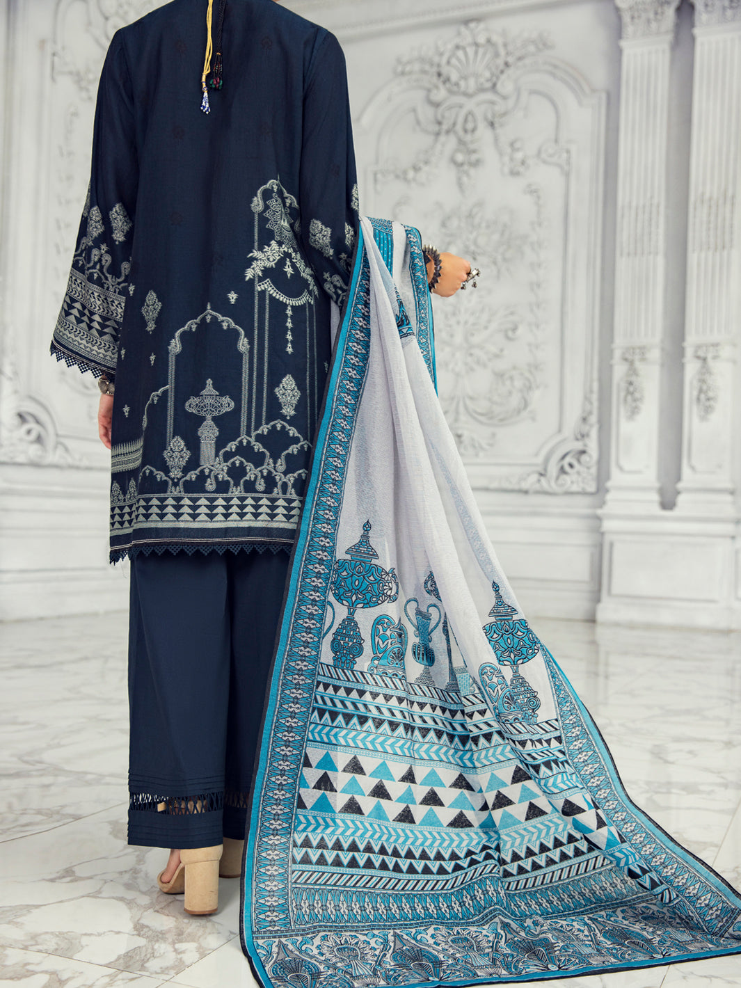 Dark Grey Cotton Jacquard 3 Piece Unstitched - ALP-3PS-1309