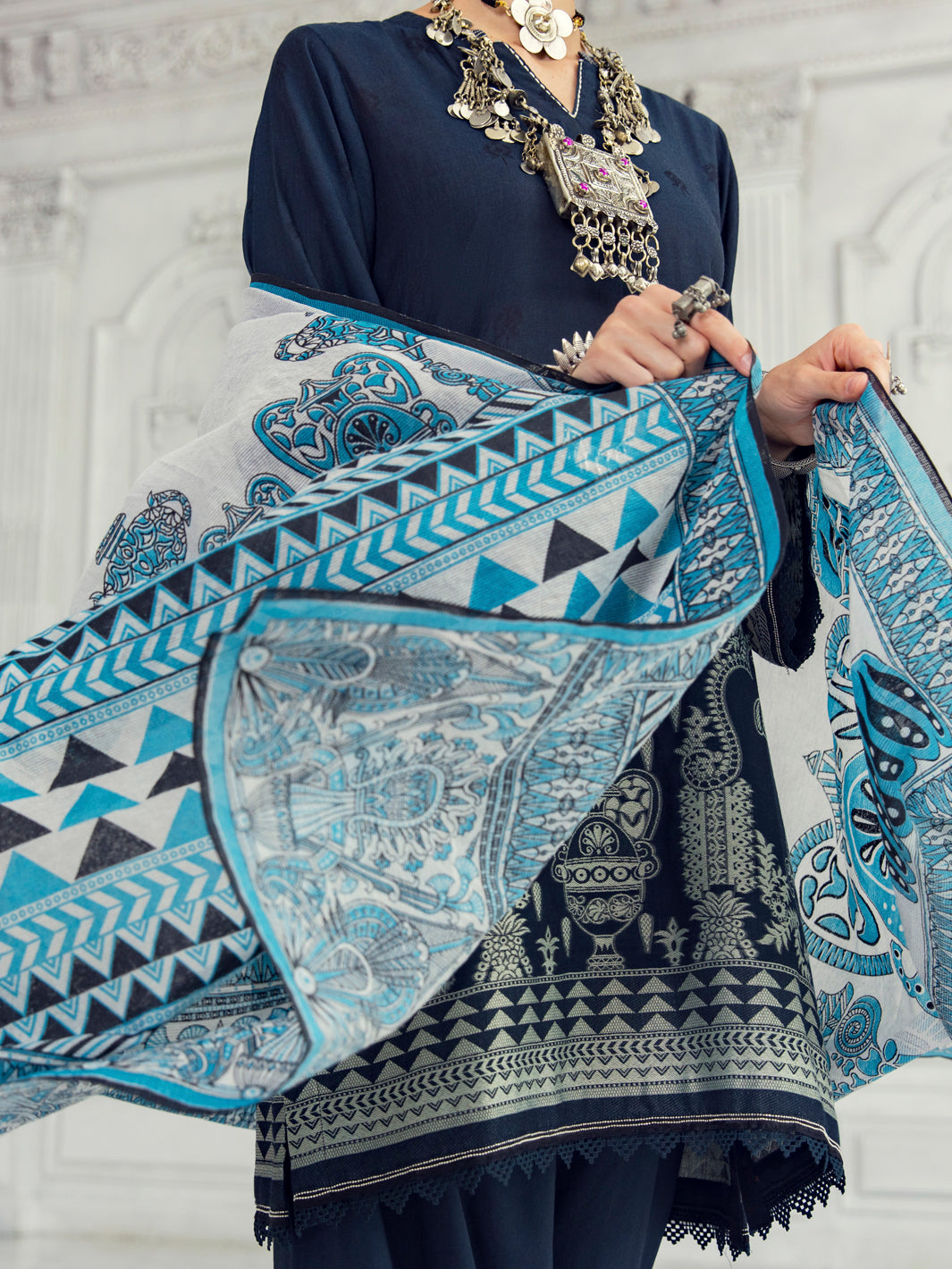 Dark Grey Cotton Jacquard 3 Piece Unstitched - ALP-3PS-1309