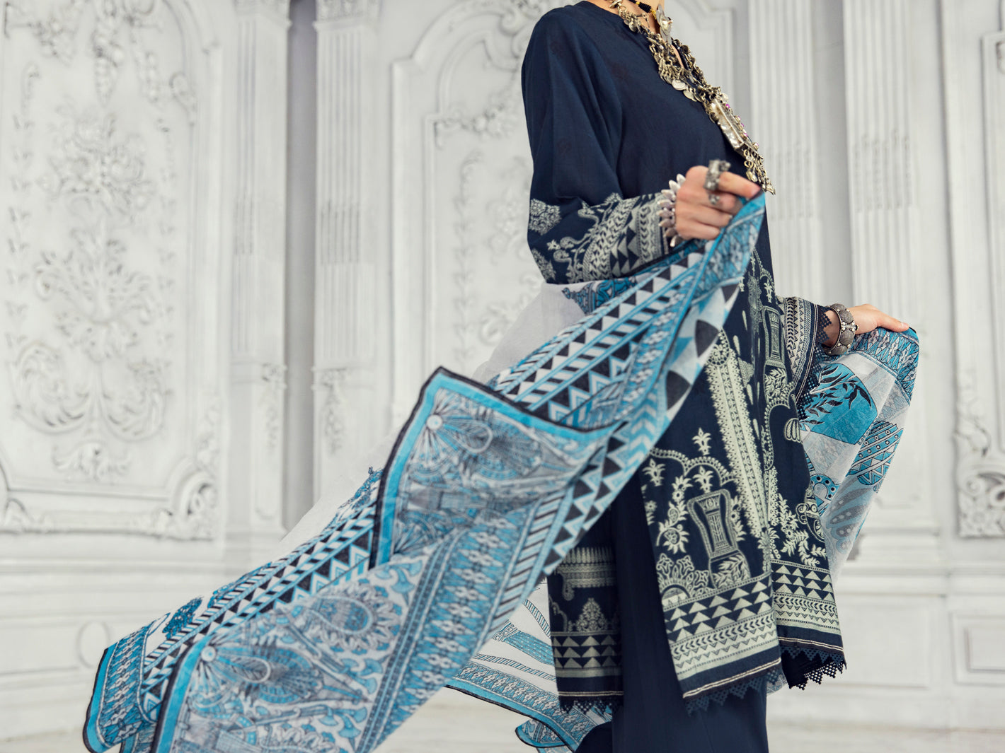 Dark Grey Cotton Jacquard 3 Piece Unstitched - ALP-3PS-1309