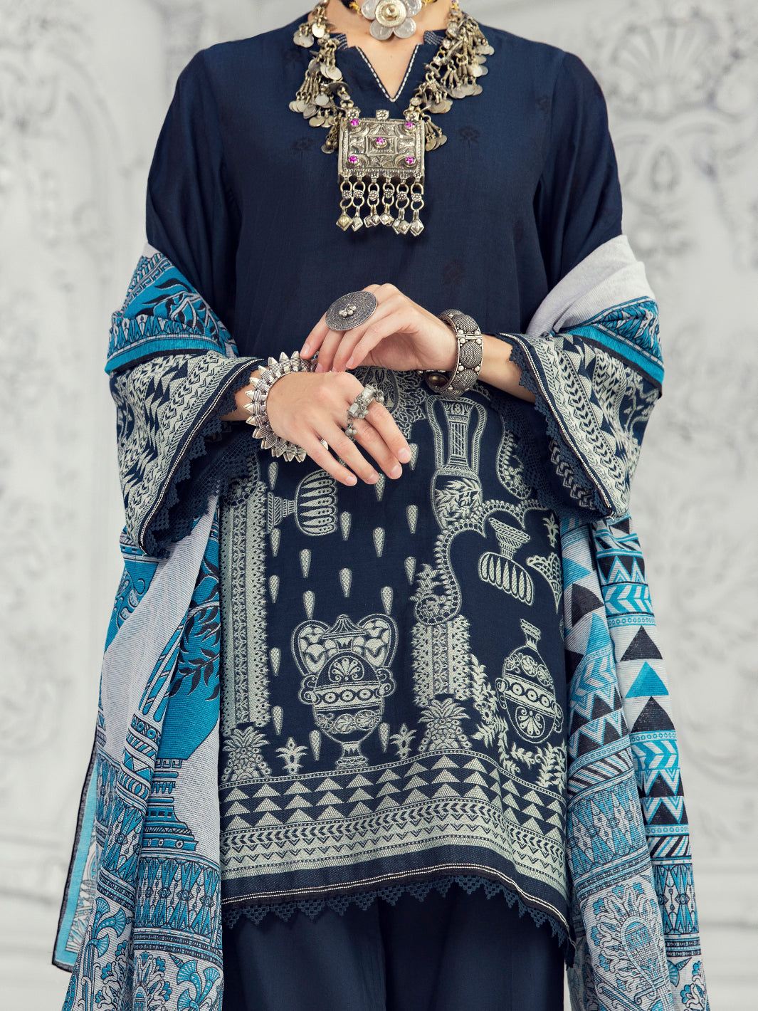 Dark Grey Cotton Jacquard 3 Piece Unstitched - ALP-3PS-1309