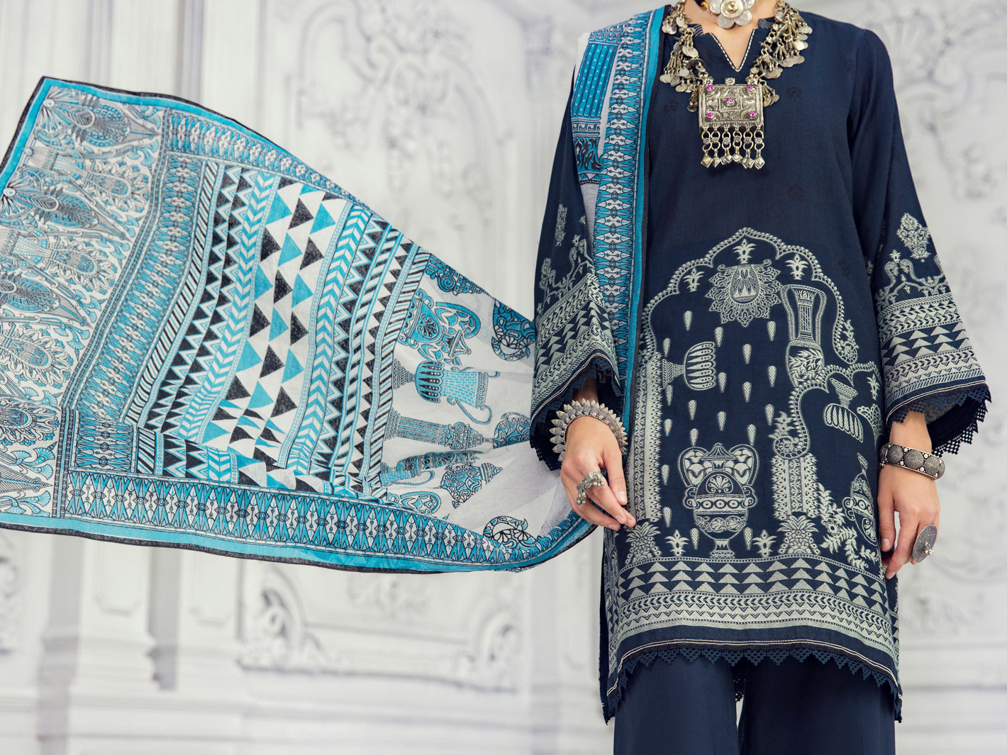 Dark Grey Cotton Jacquard 3 Piece Unstitched - ALP-3PS-1309