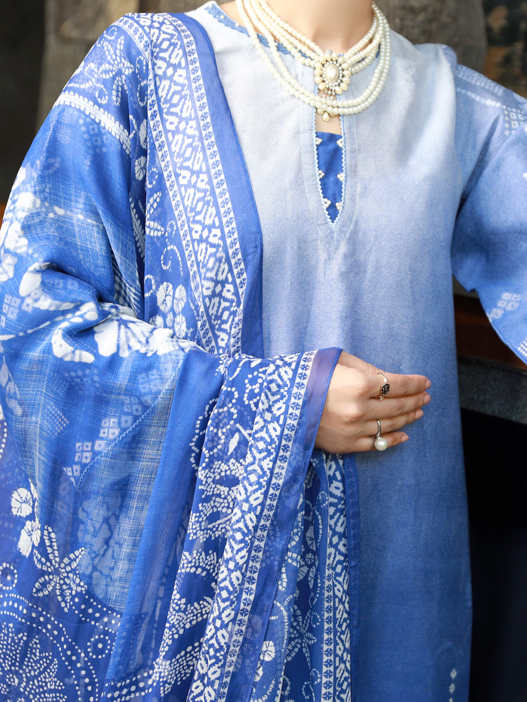 Blue Jacquard 3 Piece Unstitched - ALP-3PS-1390