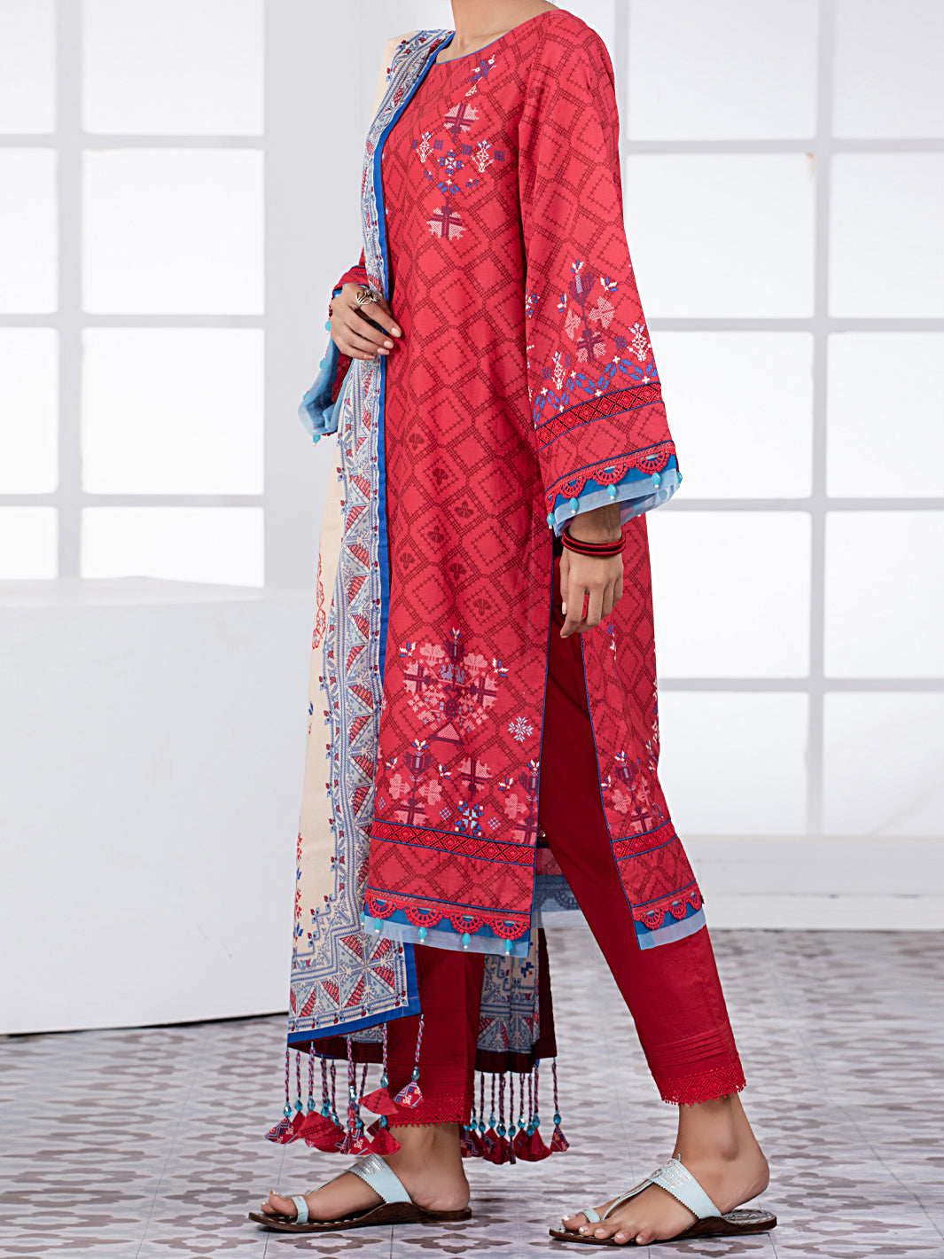 Red Lawn 3Pc Unstitched - ALP-3PS-1490