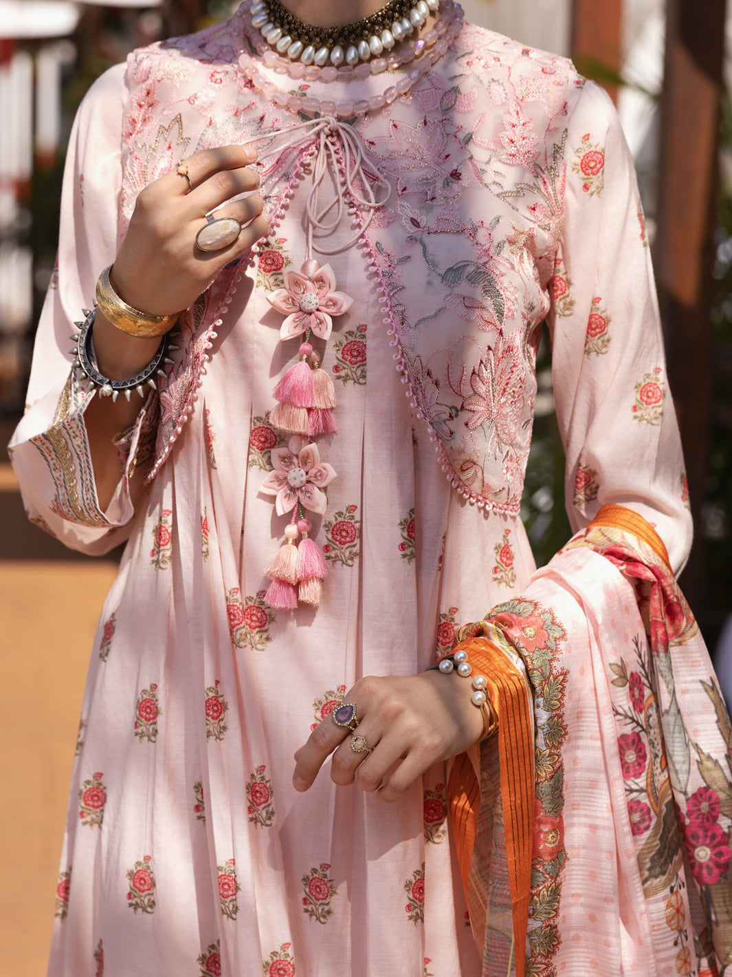 Peach Chanderi 3Pc Unstitched - ALP-3PS-1531