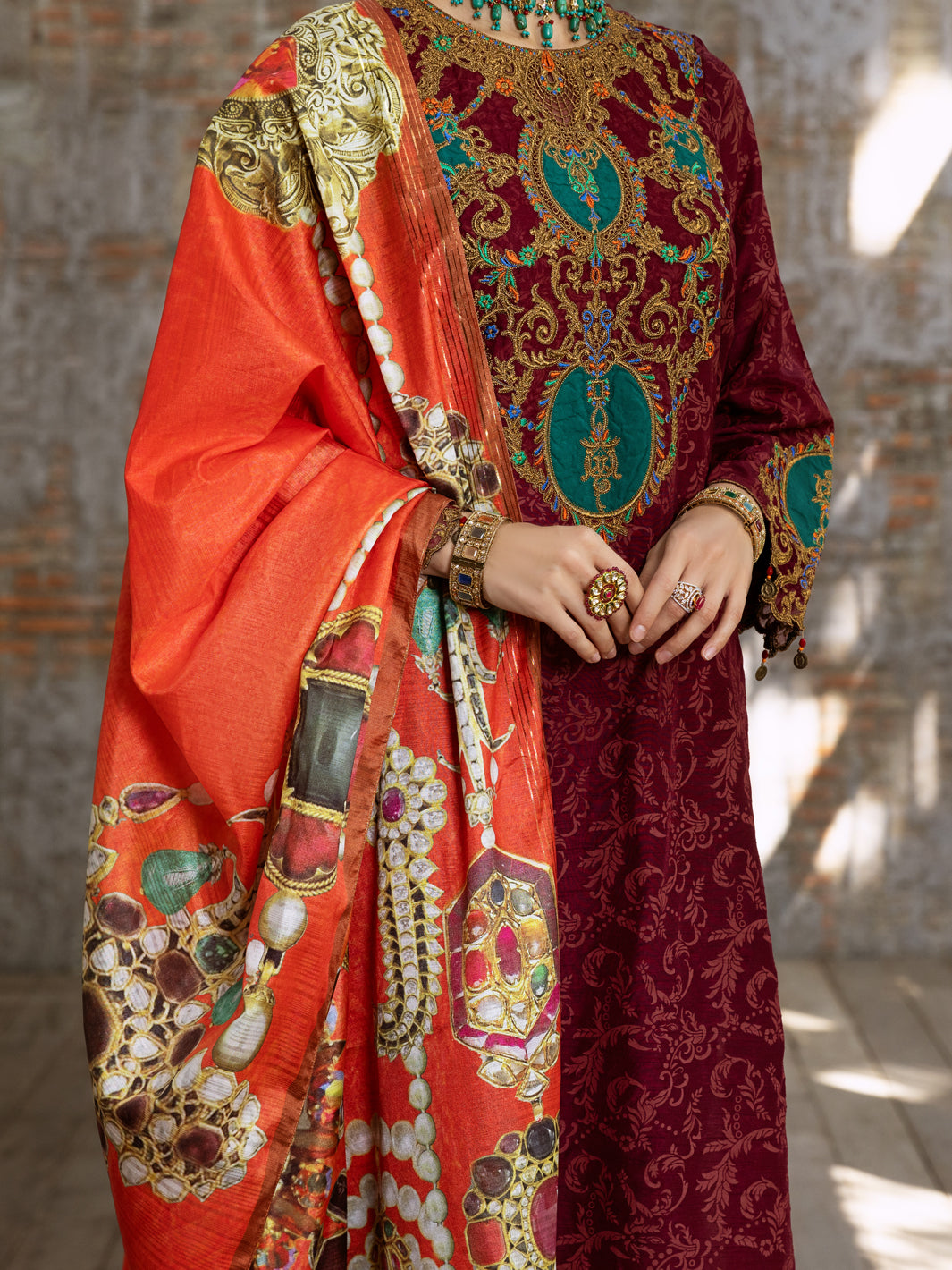 Maroon Raw Silk 3 Piece Stitched - ALP-3PS-429