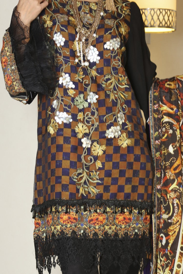 Black Silk Viscose 3Pc Stitched - ALP-560