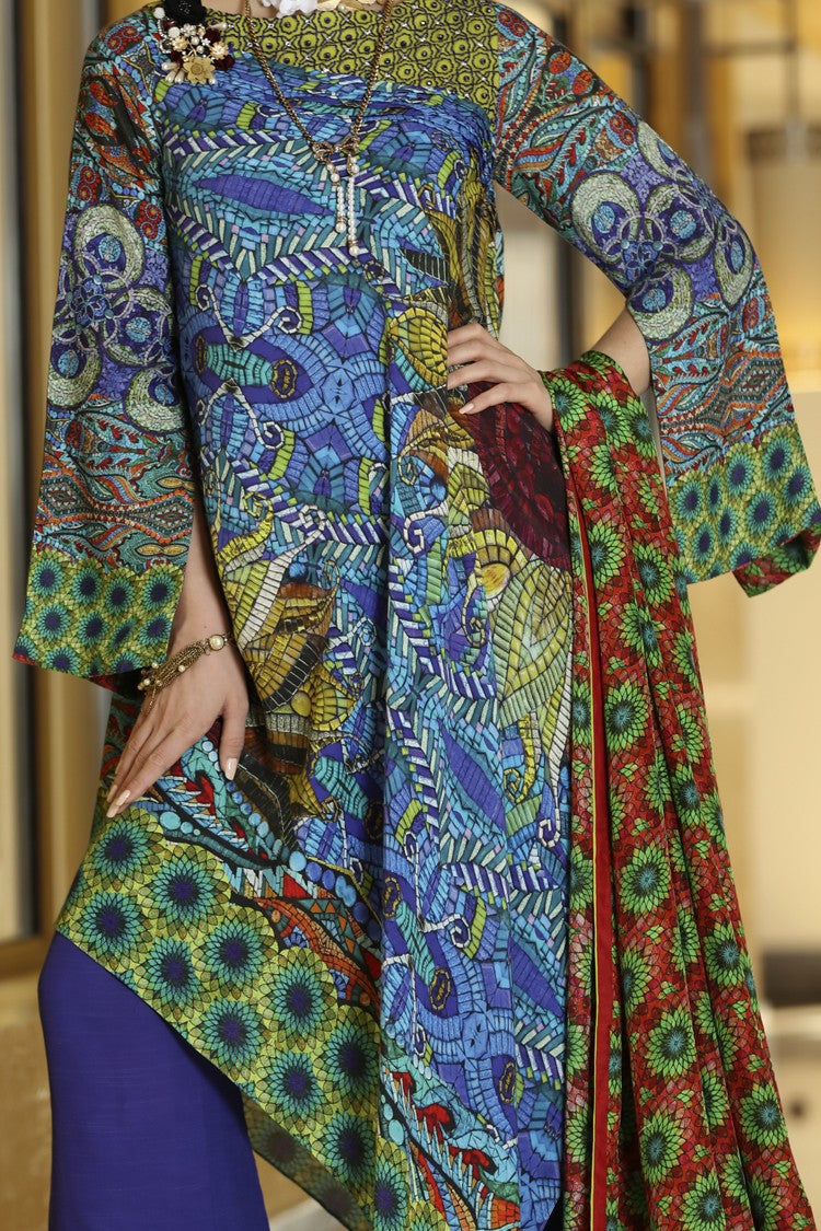 Royal Blue Silk Viscose 3Pc Stitched - ALP-563