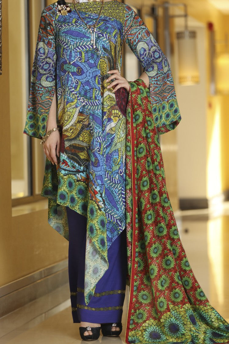 Royal Blue Silk Viscose 3Pc Stitched - ALP-563