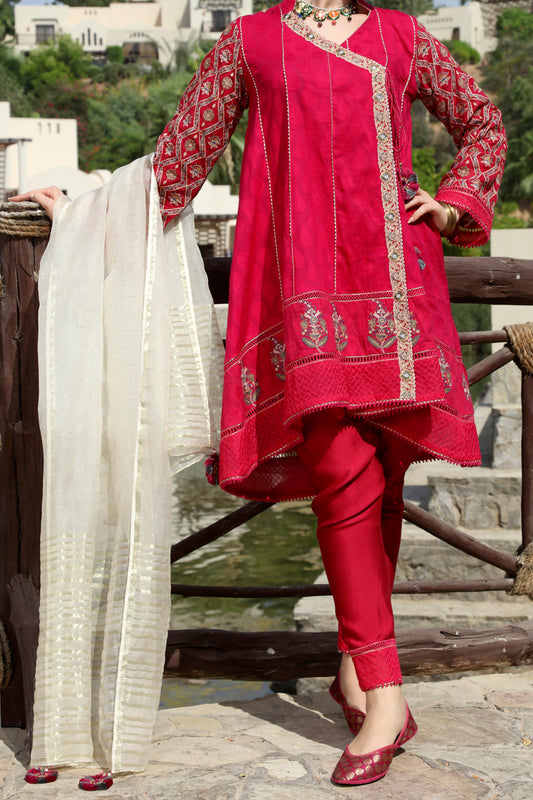 Pink Jacquard 3 Piece Stitched - ALP-564