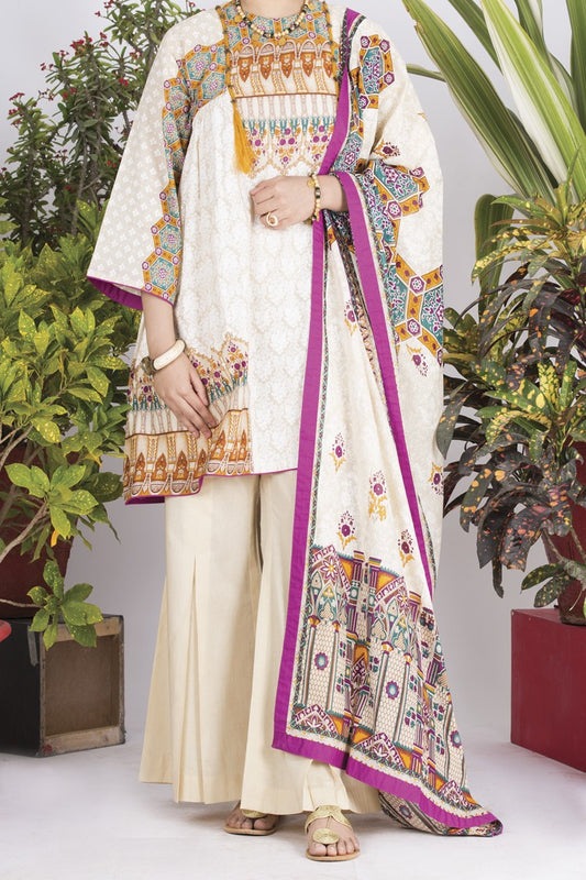 White Lawn 3 Piece Stitched - ALP-704