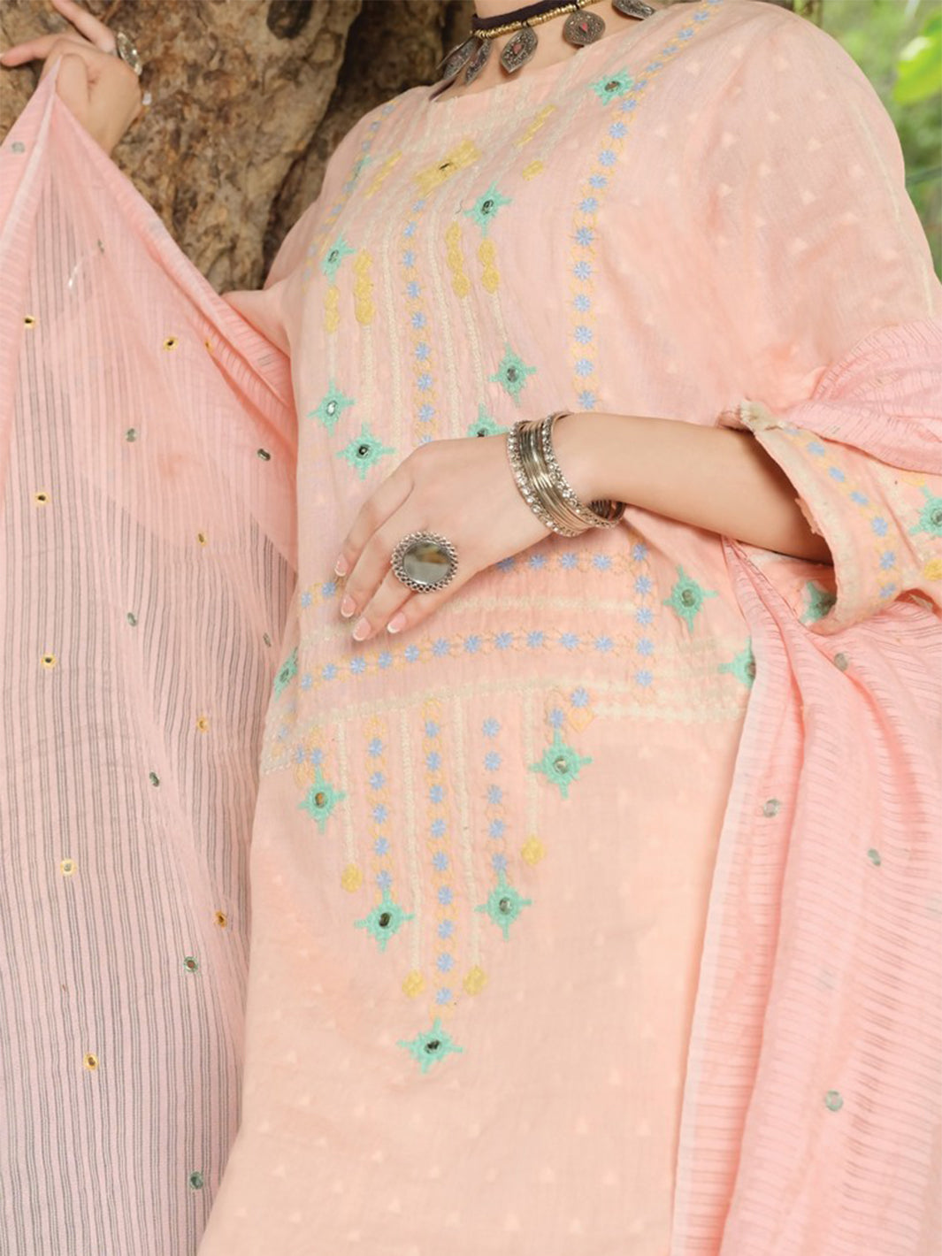 Pink Jacquard 3Pc Stitched - ALP-729