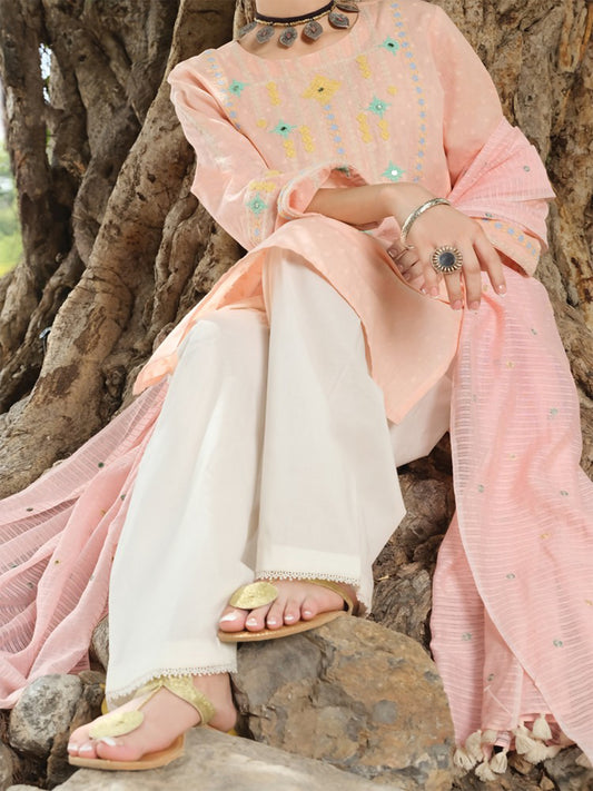 Pink Jacquard 3 Piece Stitched - ALP-729