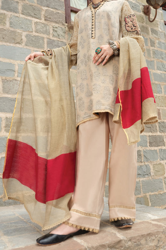 Beige Jacquard 3 Piece Stitched - ALP-730