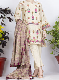 Off White Cotton Silk 3 Piece Stitched - ALP-731