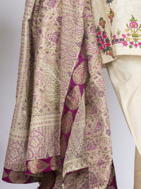 Off White Cotton Silk 3 Piece Stitched - ALP-731