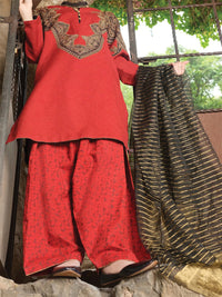 Red Jacquard 3Pc Unstitched - ALP-732