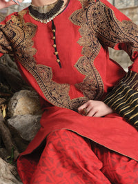 Red Jacquard 3Pc Stitched - ALP-732