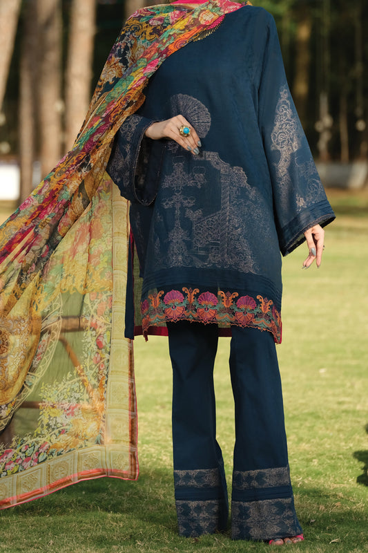 Prussian Blue Jacquard 3 Piece Stitched - ALP-736