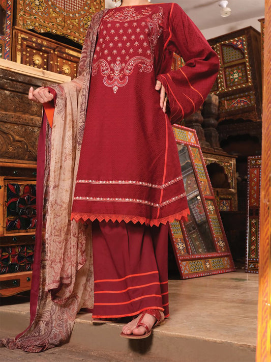 Maroon Lawn 3Pc Unstitched - ALP-739
