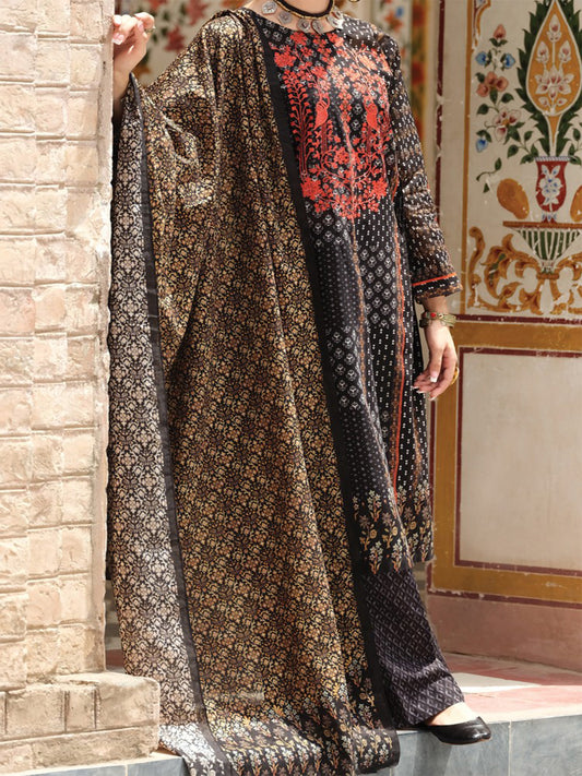 Black Lawn 3 Piece Stitched - ALP-748