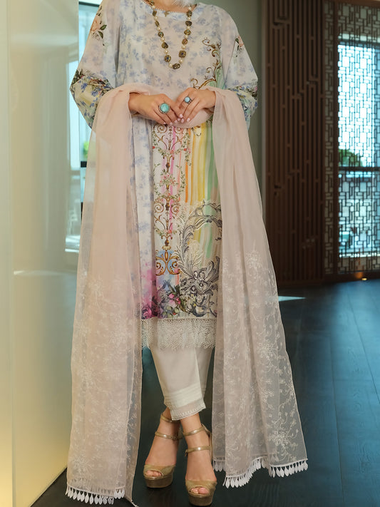 White Lawn 3Pc Stitched - ALP-3PS-895