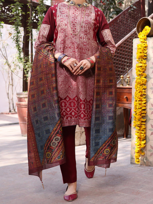 Red Viscose 3Pc Stitched - ALP-3PS-900