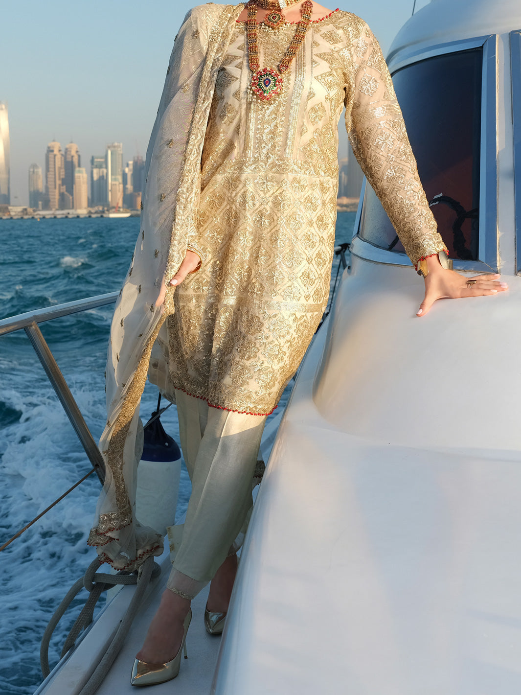 Beige Net 3 Piece Stitched - ALP-3PS-907