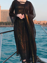 Black Net 3 Piece Unstitched - ALP-3PS-908