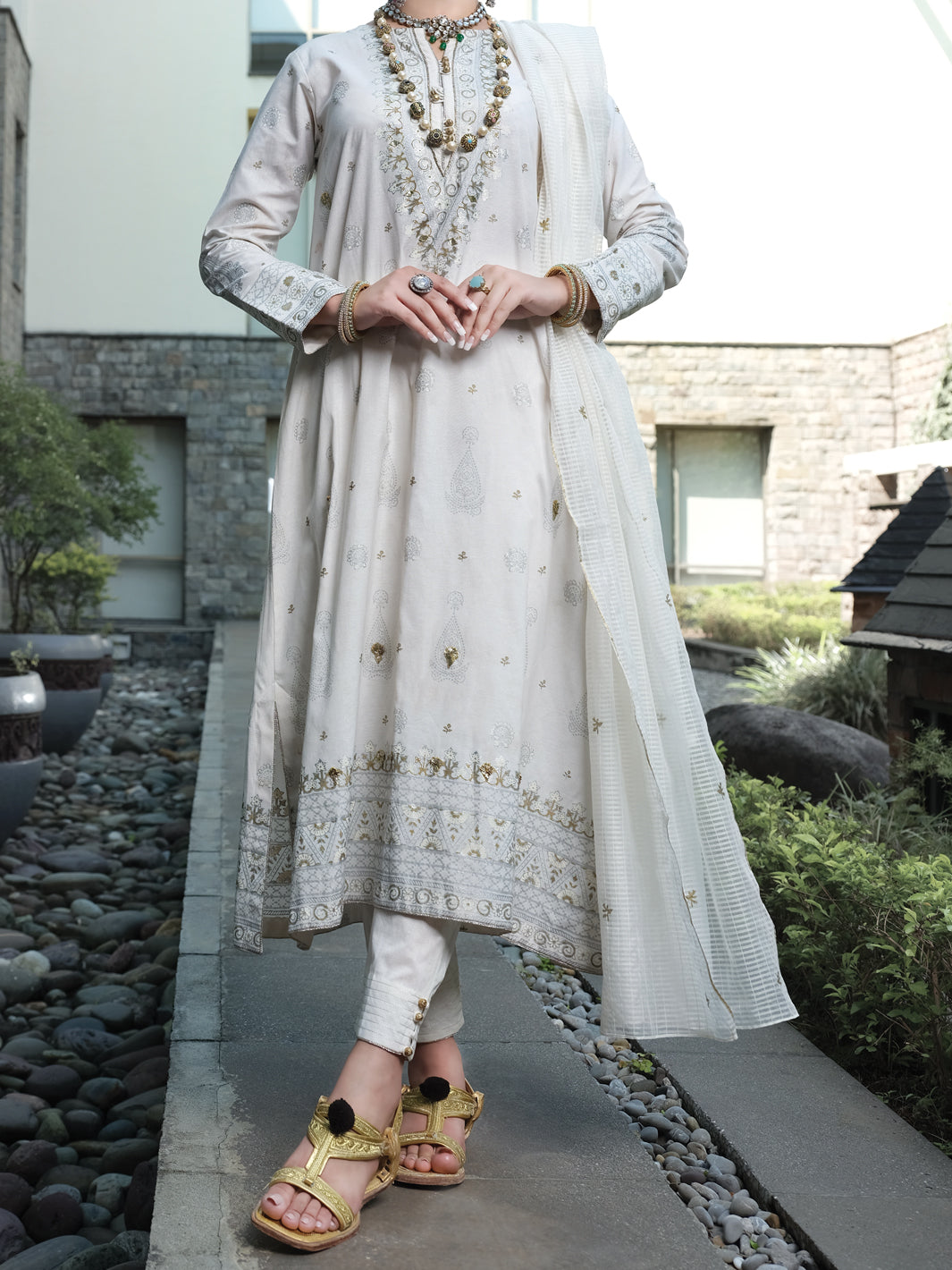 Off White Karandi 3Pc Stitched - ALP-3PS-965/S