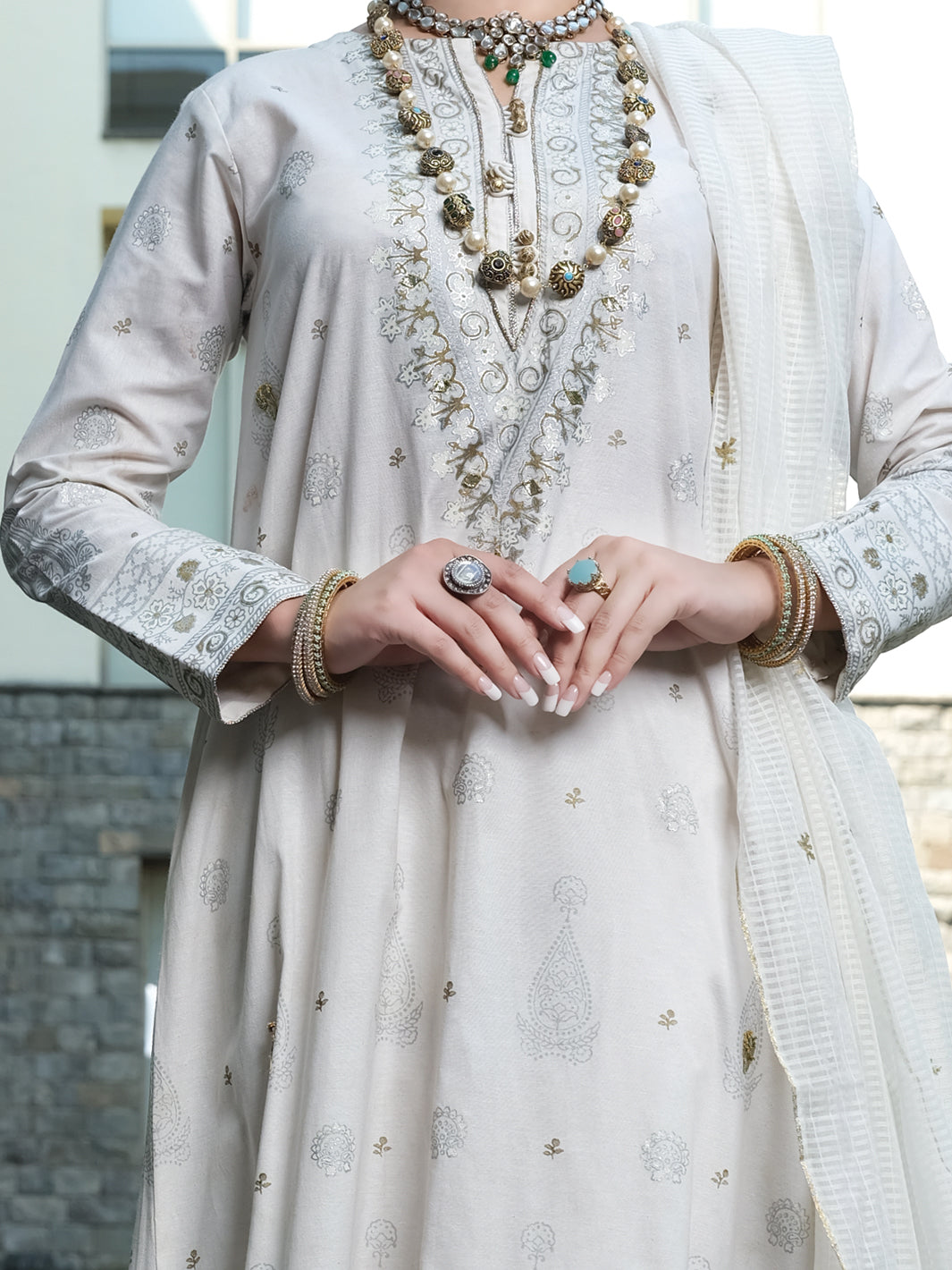 Off White Karandi 3Pc Stitched - ALP-3PS-965/S